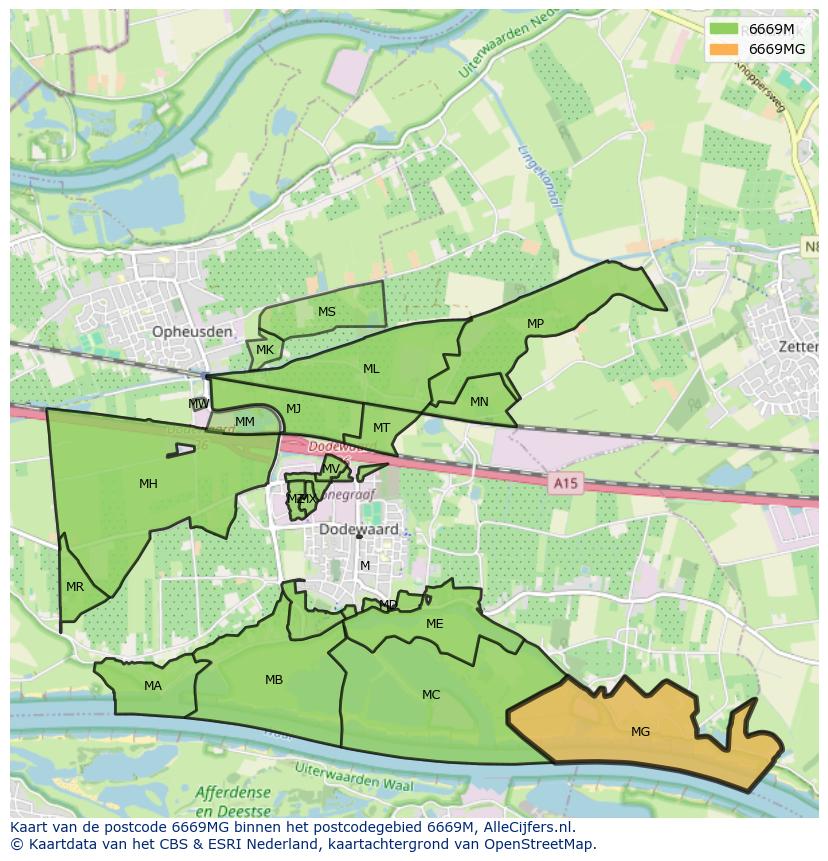 Afbeelding van het postcodegebied 6669 MG op de kaart.