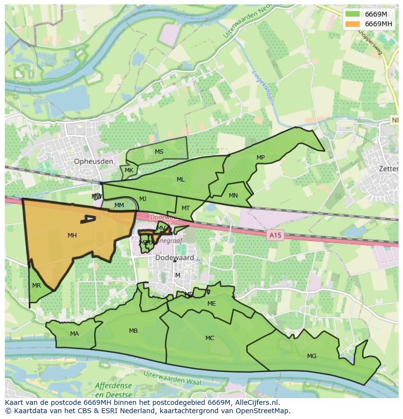 Afbeelding van het postcodegebied 6669 MH op de kaart.