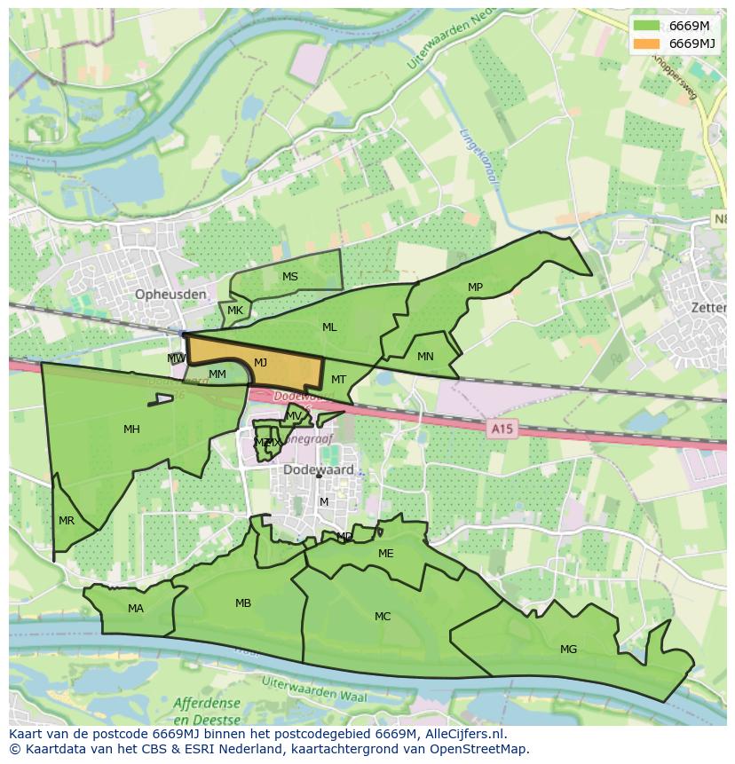 Afbeelding van het postcodegebied 6669 MJ op de kaart.