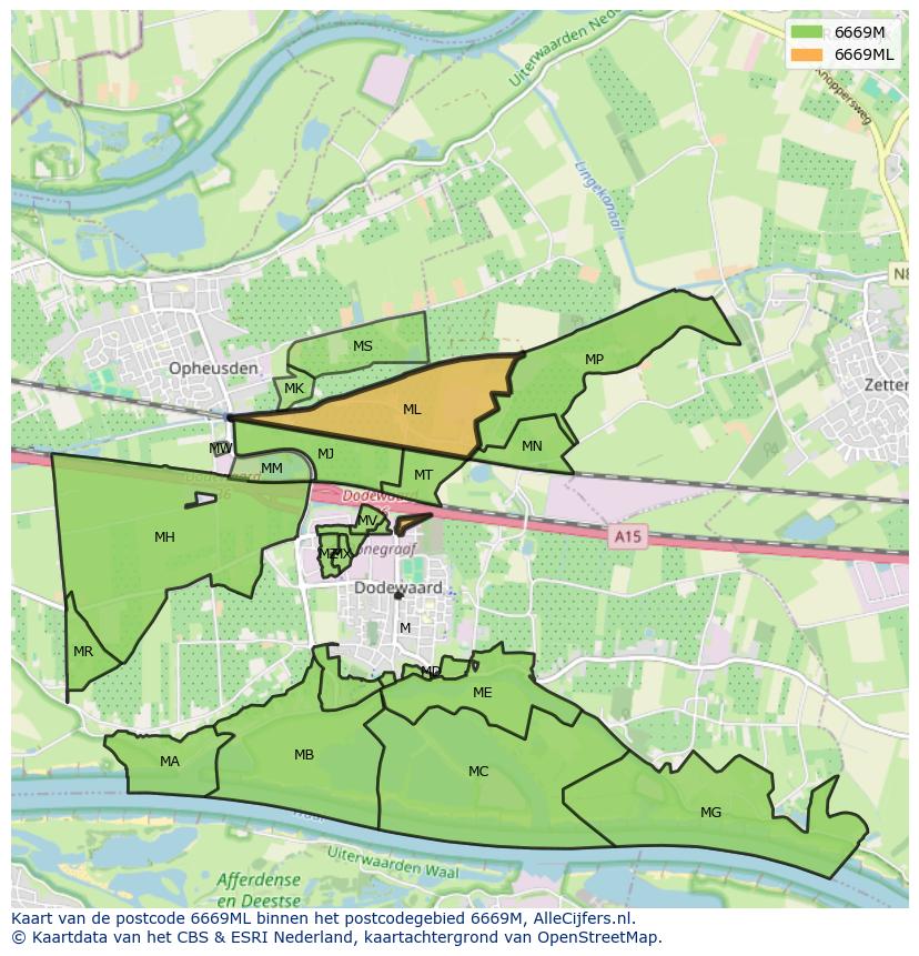 Afbeelding van het postcodegebied 6669 ML op de kaart.