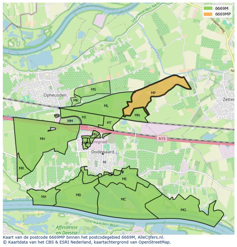 Afbeelding van het postcodegebied 6669 MP op de kaart.