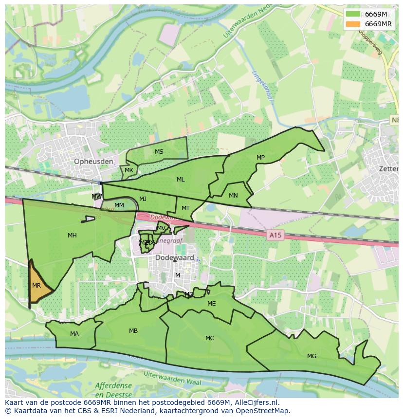 Afbeelding van het postcodegebied 6669 MR op de kaart.