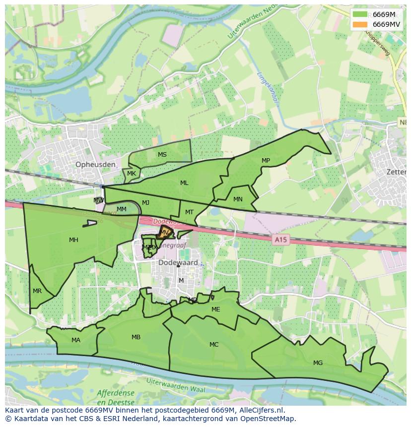 Afbeelding van het postcodegebied 6669 MV op de kaart.