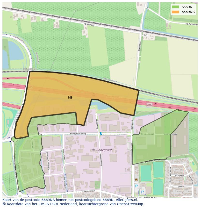 Afbeelding van het postcodegebied 6669 NB op de kaart.