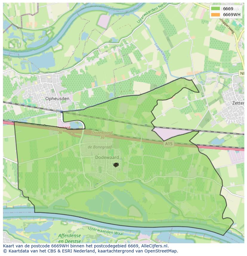 Afbeelding van het postcodegebied 6669 WH op de kaart.
