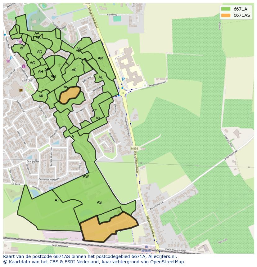 Afbeelding van het postcodegebied 6671 AS op de kaart.