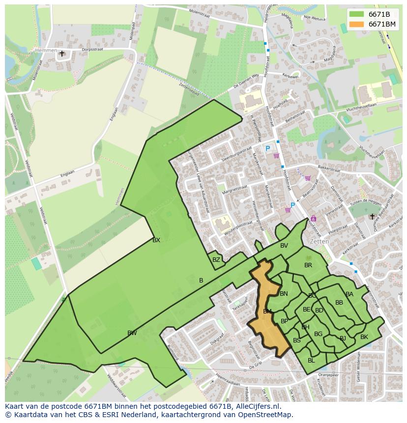 Afbeelding van het postcodegebied 6671 BM op de kaart.