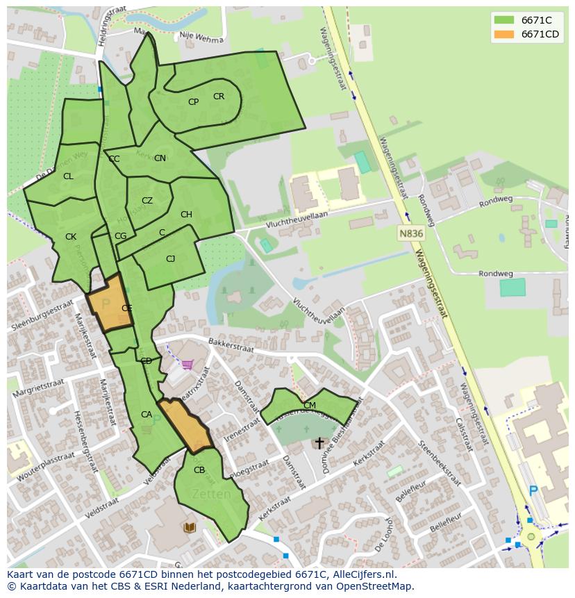 Afbeelding van het postcodegebied 6671 CD op de kaart.