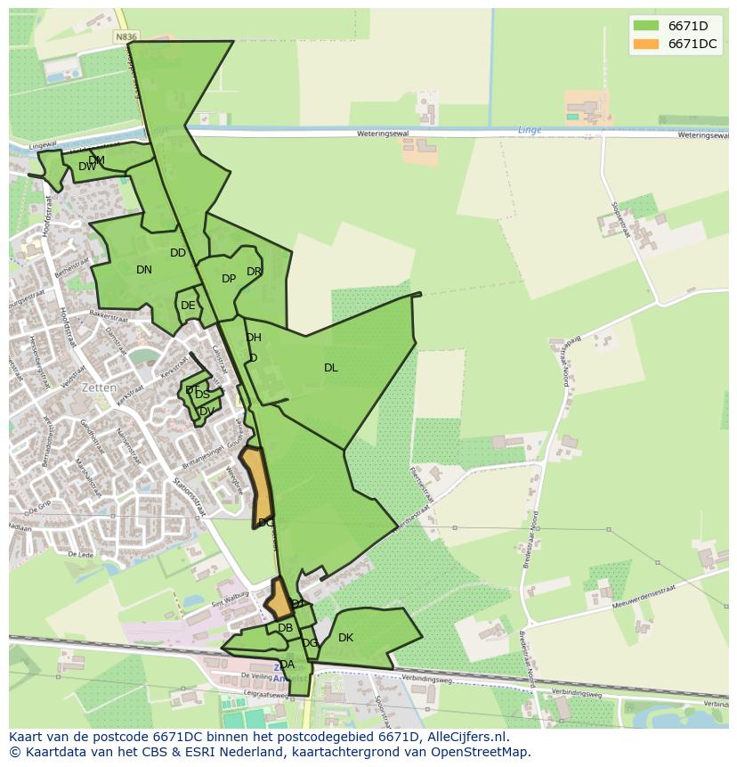 Afbeelding van het postcodegebied 6671 DC op de kaart.