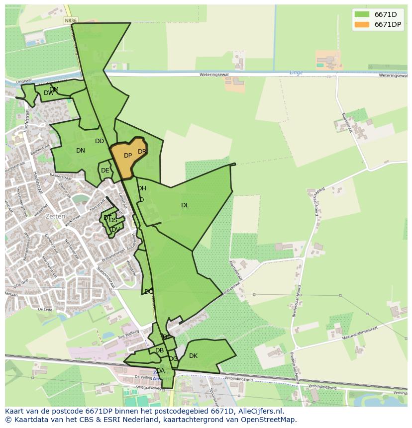 Afbeelding van het postcodegebied 6671 DP op de kaart.