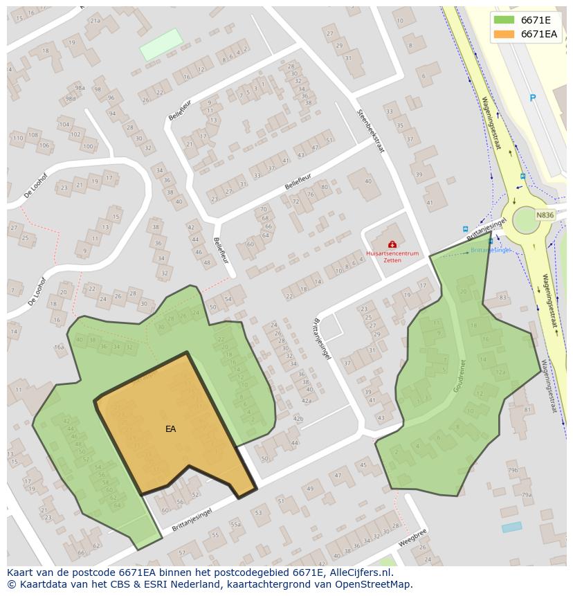 Afbeelding van het postcodegebied 6671 EA op de kaart.