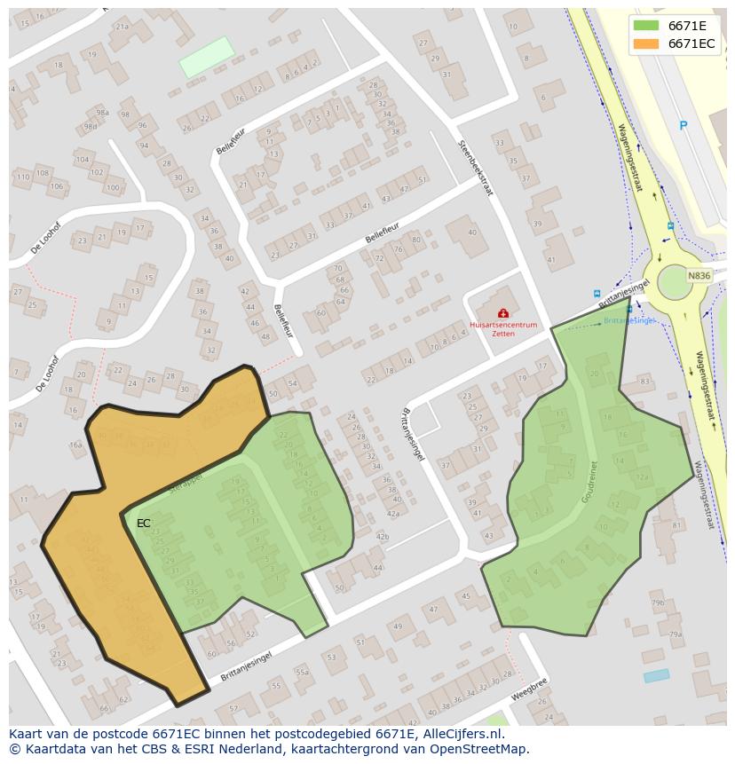Afbeelding van het postcodegebied 6671 EC op de kaart.