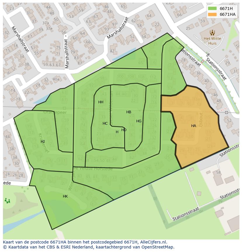Afbeelding van het postcodegebied 6671 HA op de kaart.