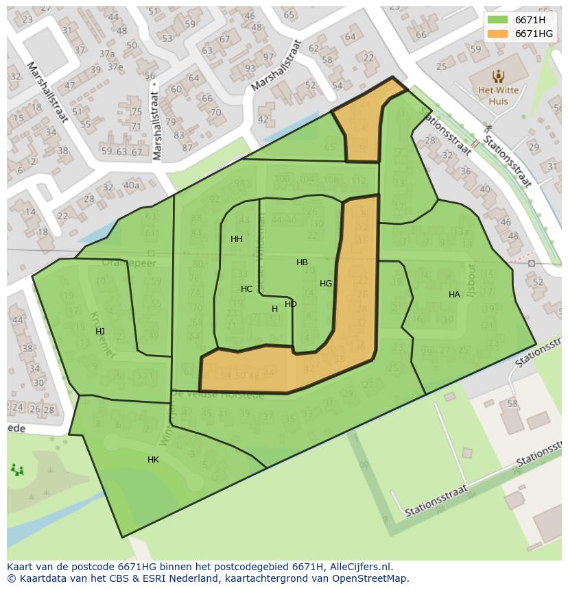 Afbeelding van het postcodegebied 6671 HG op de kaart.