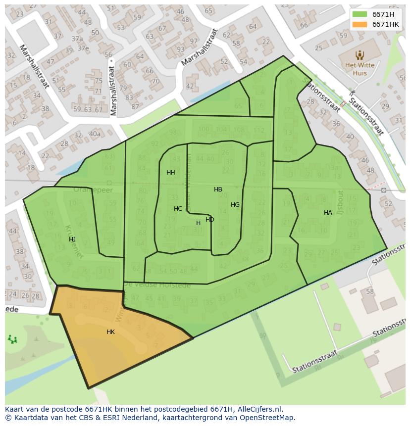 Afbeelding van het postcodegebied 6671 HK op de kaart.