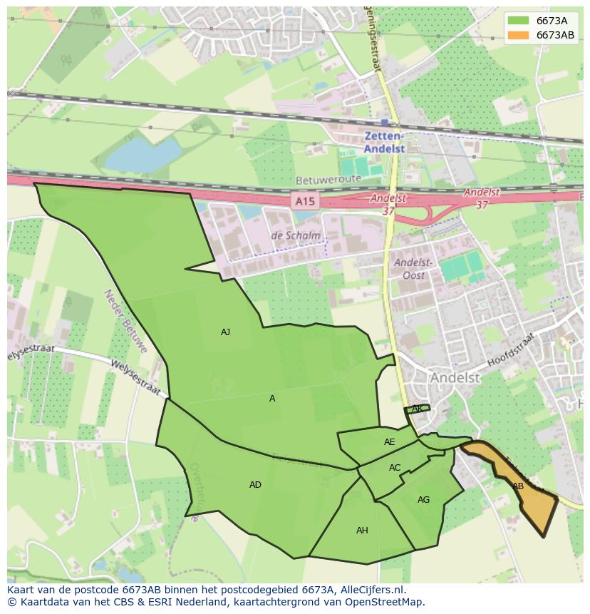 Afbeelding van het postcodegebied 6673 AB op de kaart.