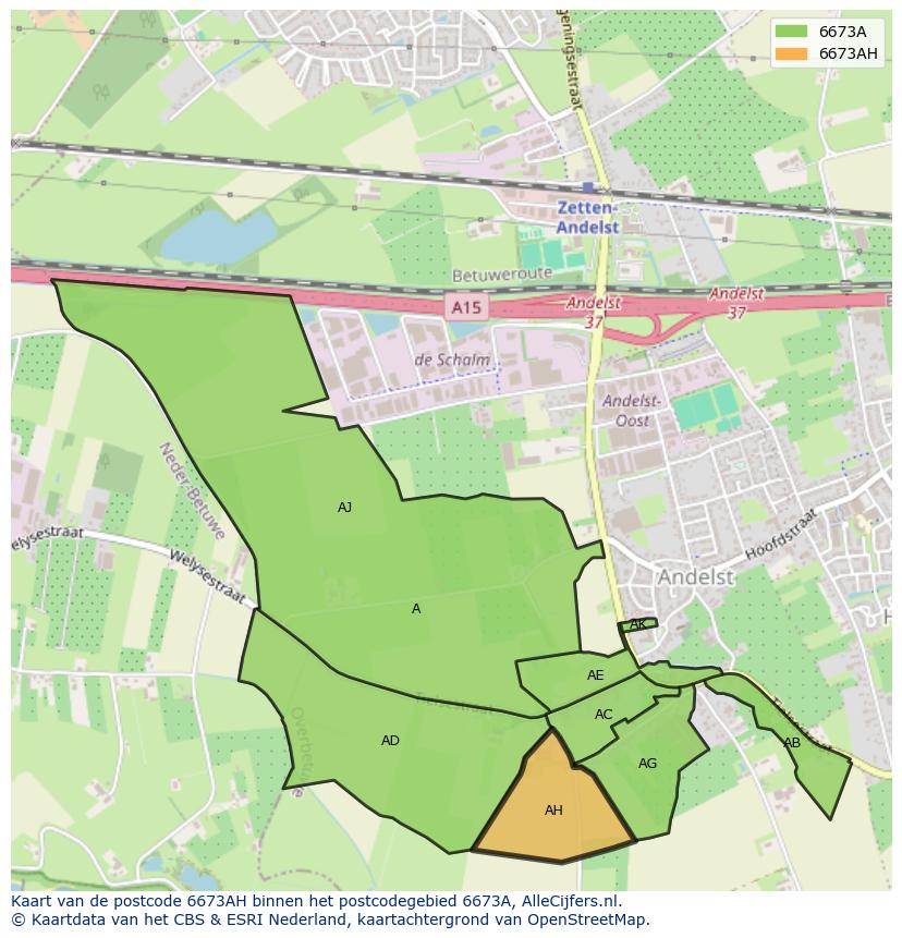 Afbeelding van het postcodegebied 6673 AH op de kaart.