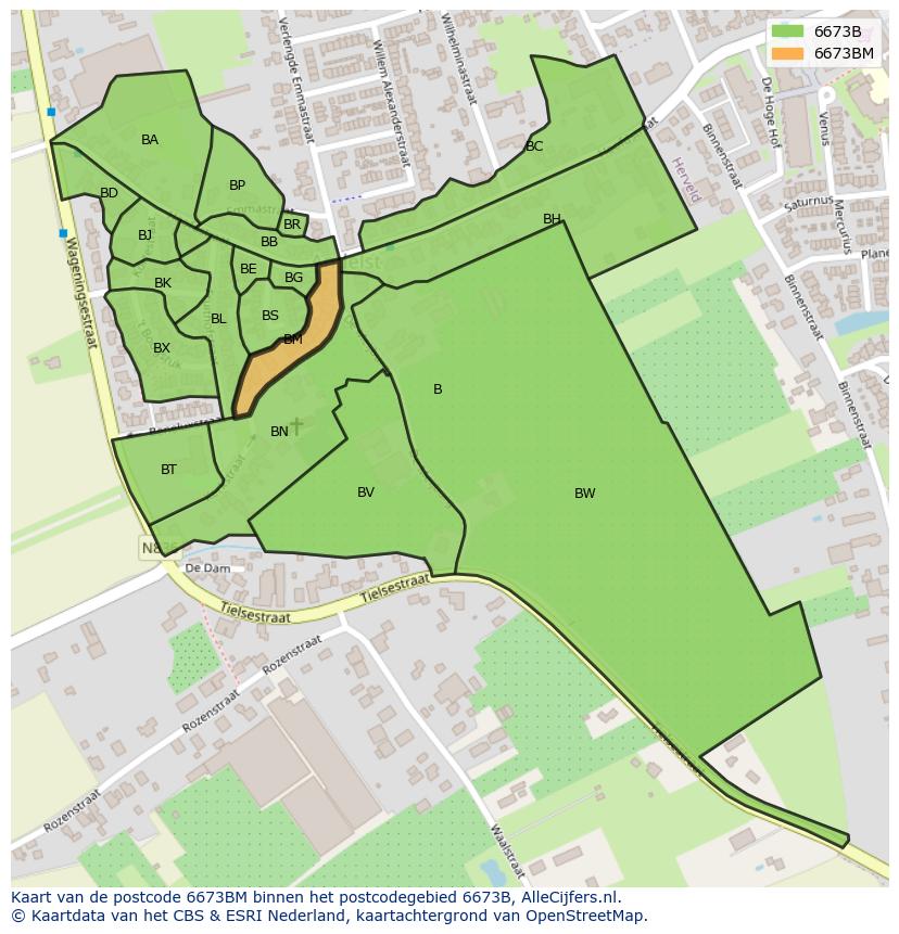 Afbeelding van het postcodegebied 6673 BM op de kaart.