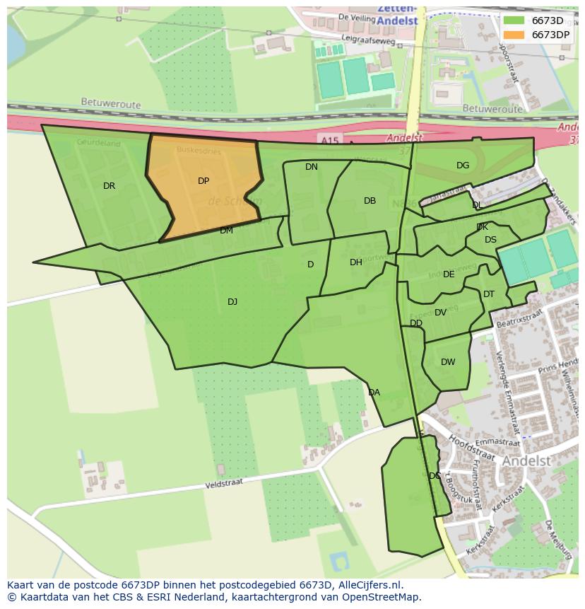 Afbeelding van het postcodegebied 6673 DP op de kaart.