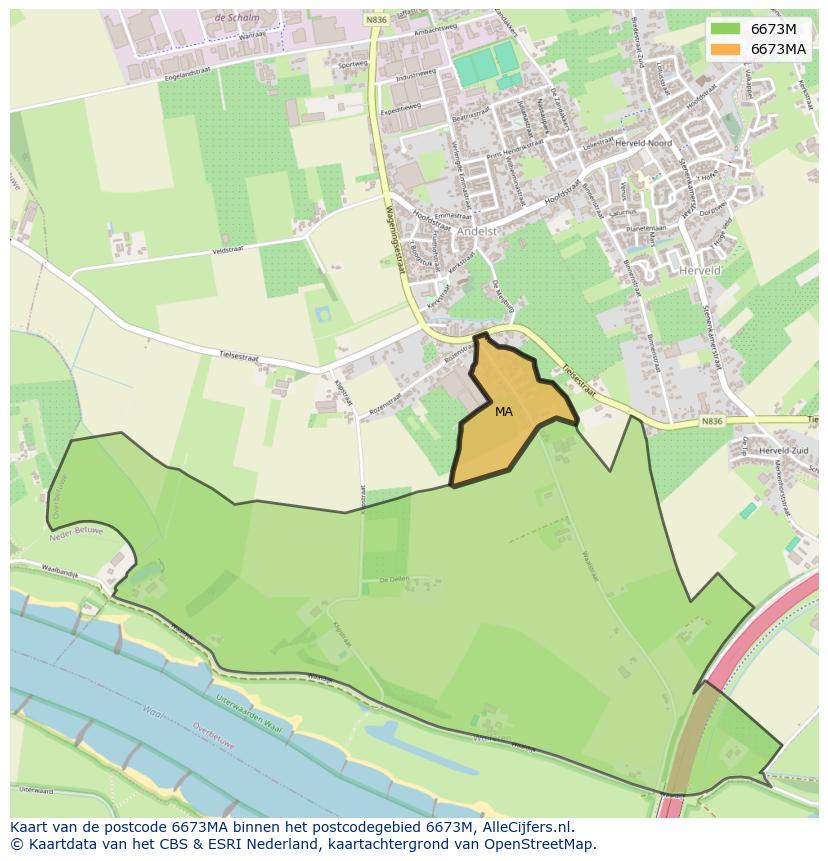 Afbeelding van het postcodegebied 6673 MA op de kaart.