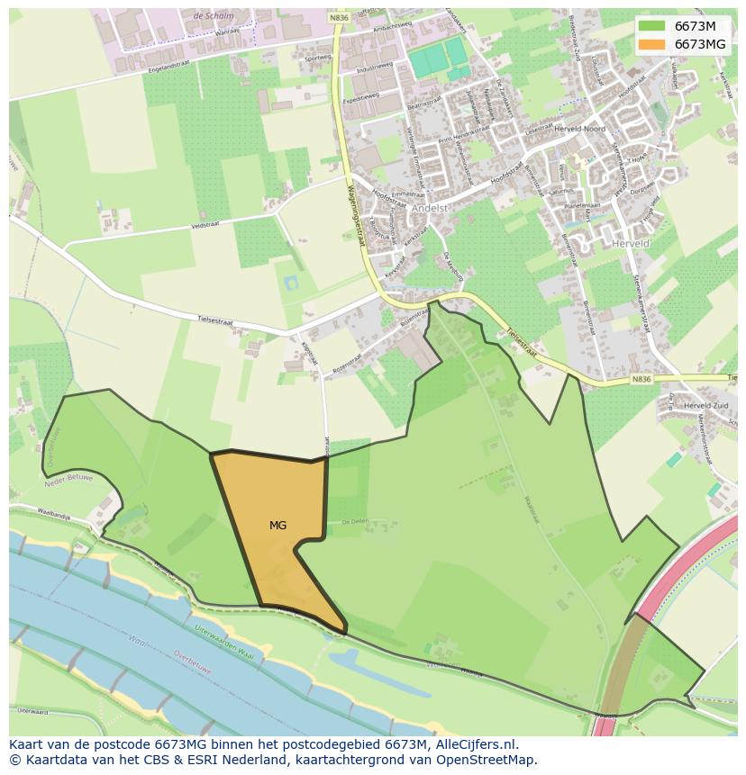 Afbeelding van het postcodegebied 6673 MG op de kaart.