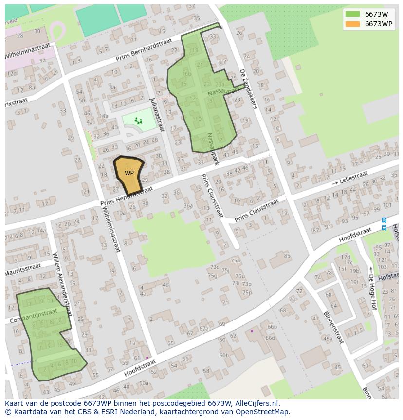 Afbeelding van het postcodegebied 6673 WP op de kaart.