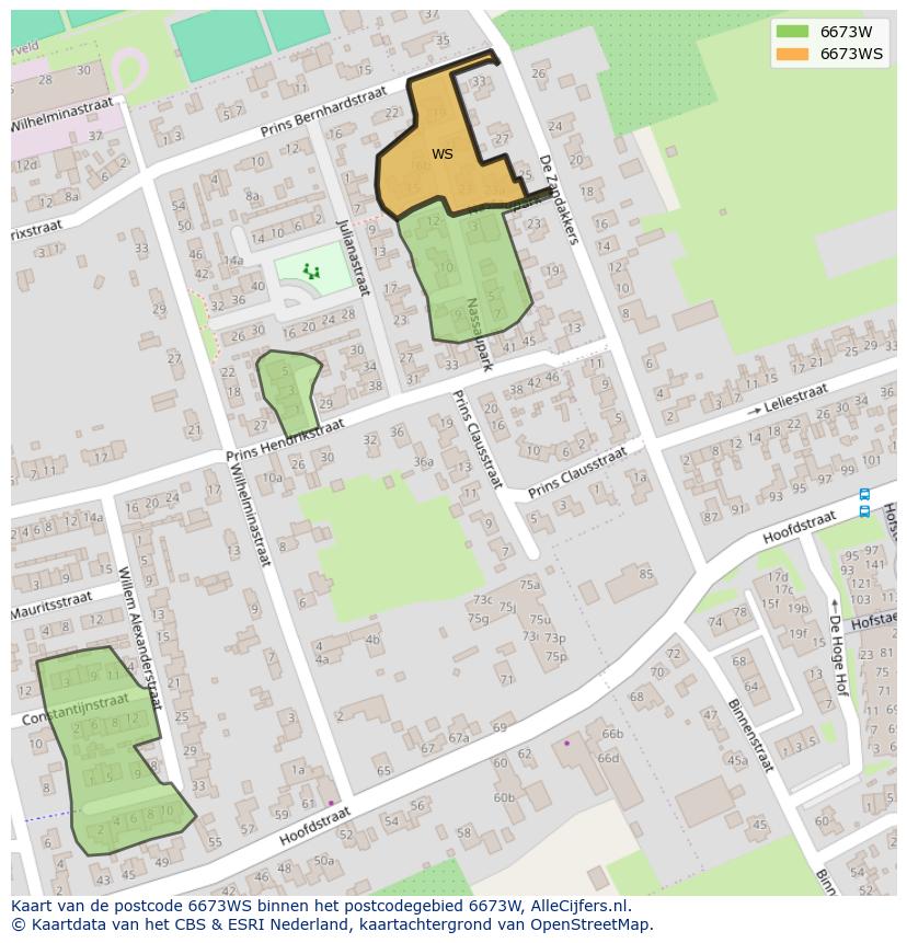 Afbeelding van het postcodegebied 6673 WS op de kaart.