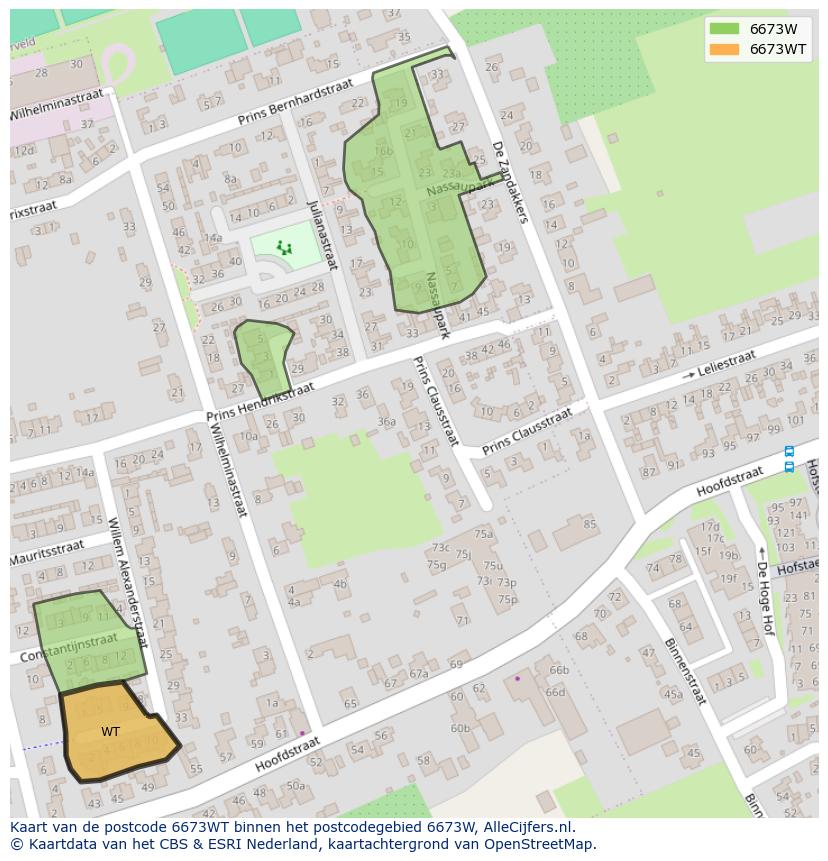 Afbeelding van het postcodegebied 6673 WT op de kaart.