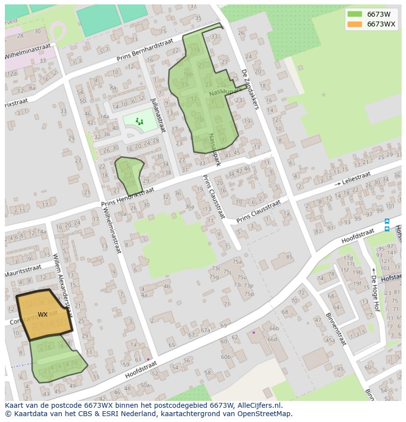 Afbeelding van het postcodegebied 6673 WX op de kaart.