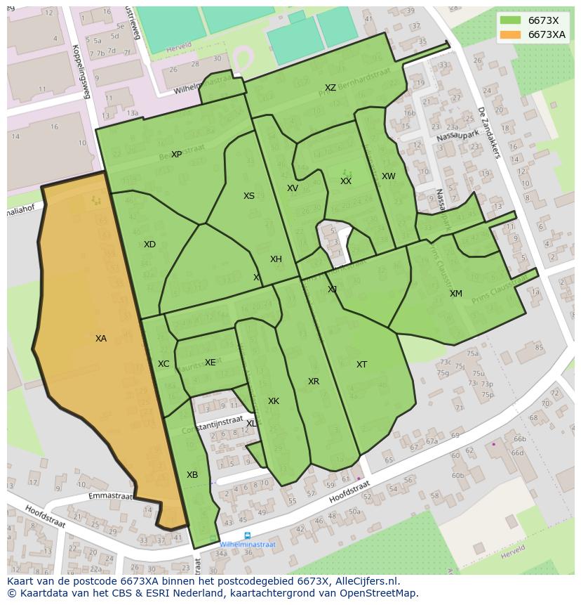Afbeelding van het postcodegebied 6673 XA op de kaart.