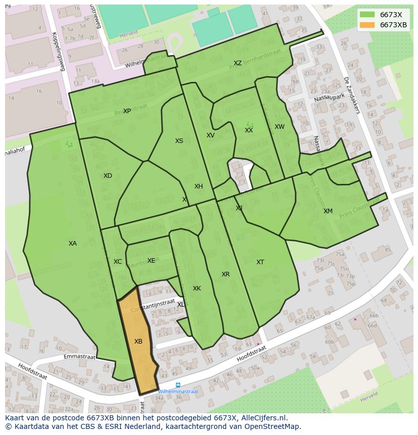 Afbeelding van het postcodegebied 6673 XB op de kaart.