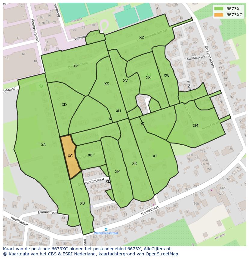 Afbeelding van het postcodegebied 6673 XC op de kaart.