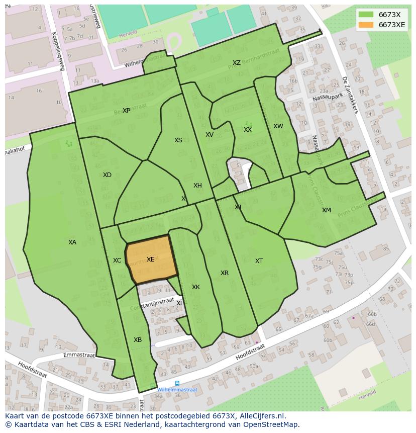 Afbeelding van het postcodegebied 6673 XE op de kaart.