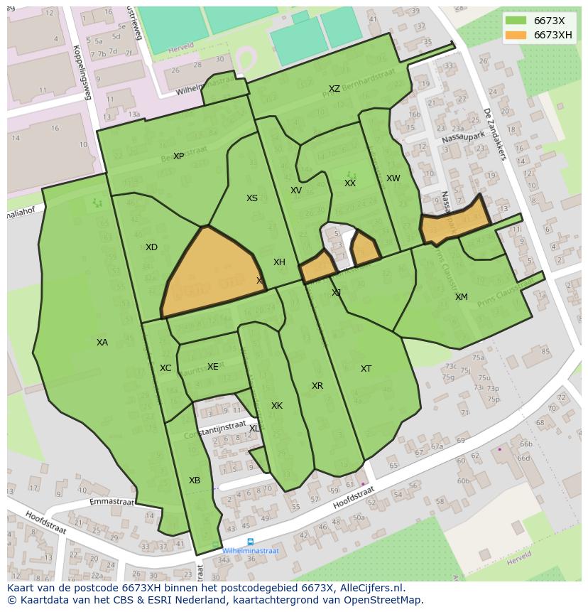 Afbeelding van het postcodegebied 6673 XH op de kaart.