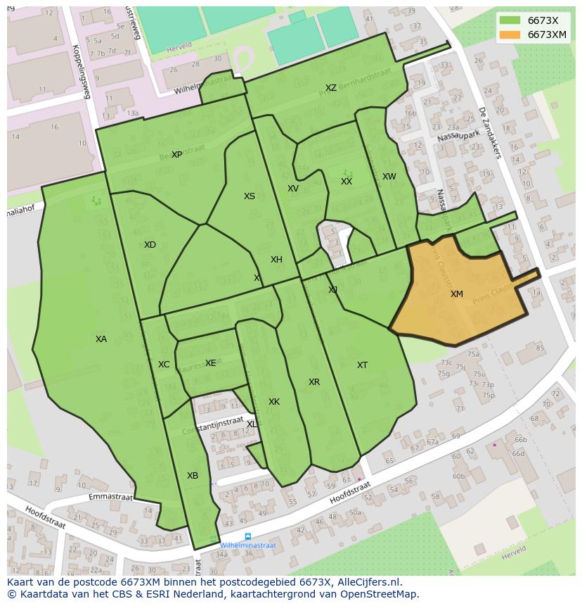 Afbeelding van het postcodegebied 6673 XM op de kaart.