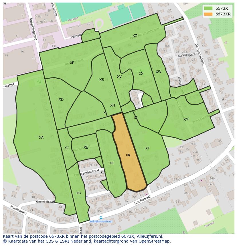 Afbeelding van het postcodegebied 6673 XR op de kaart.