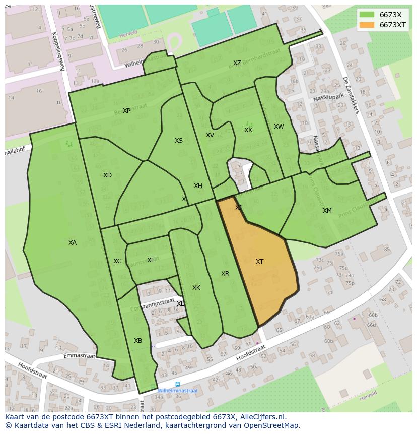 Afbeelding van het postcodegebied 6673 XT op de kaart.