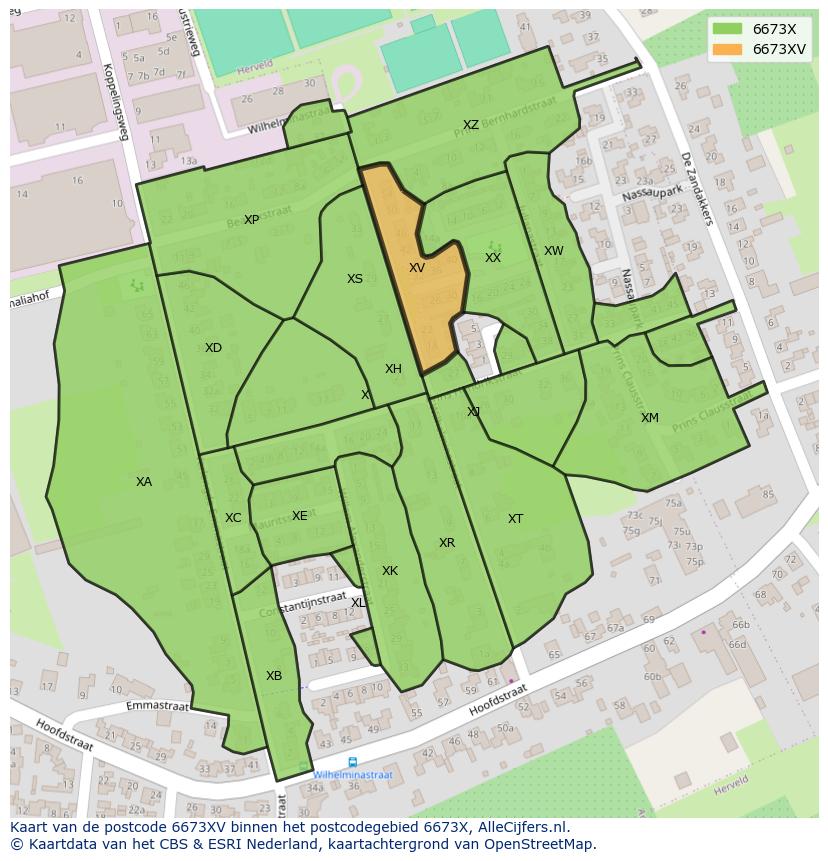 Afbeelding van het postcodegebied 6673 XV op de kaart.