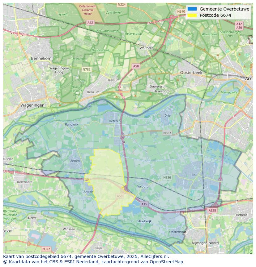 Afbeelding van het postcodegebied 6674 op de kaart.