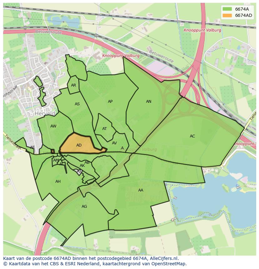 Afbeelding van het postcodegebied 6674 AD op de kaart.