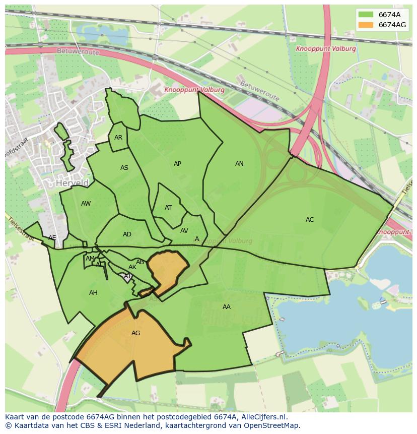 Afbeelding van het postcodegebied 6674 AG op de kaart.