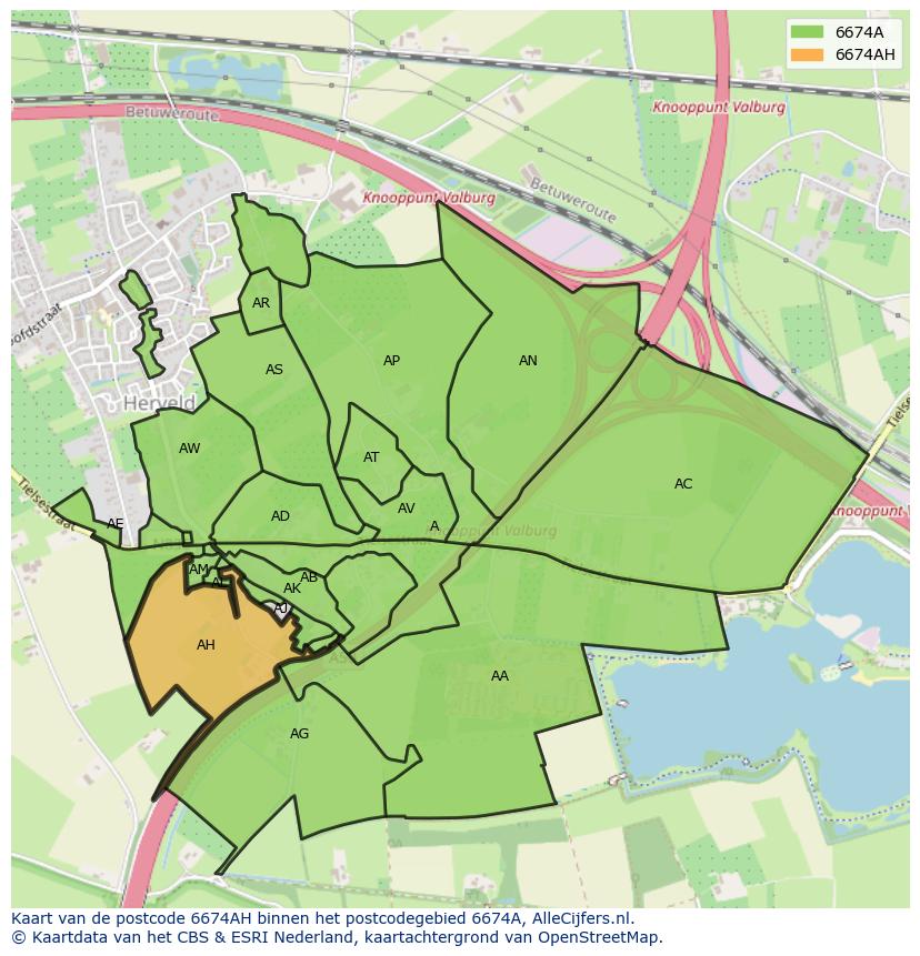 Afbeelding van het postcodegebied 6674 AH op de kaart.