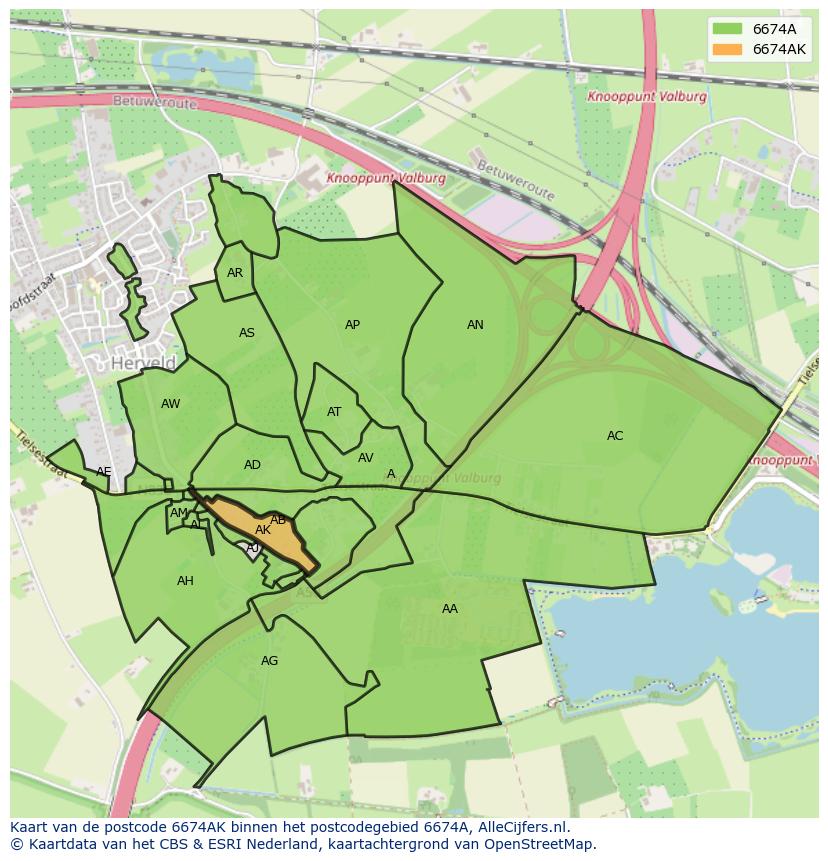 Afbeelding van het postcodegebied 6674 AK op de kaart.