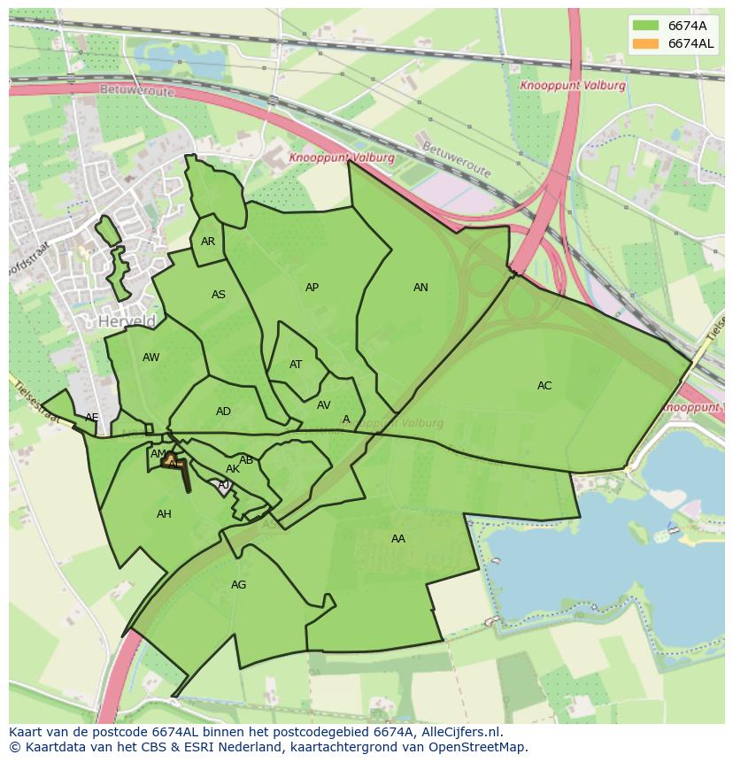 Afbeelding van het postcodegebied 6674 AL op de kaart.