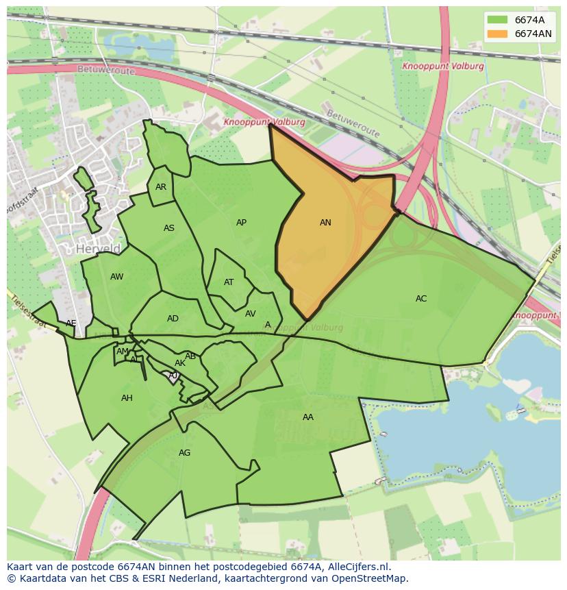 Afbeelding van het postcodegebied 6674 AN op de kaart.