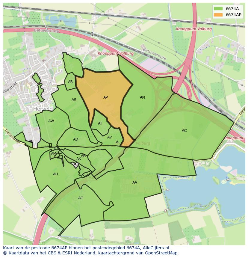 Afbeelding van het postcodegebied 6674 AP op de kaart.