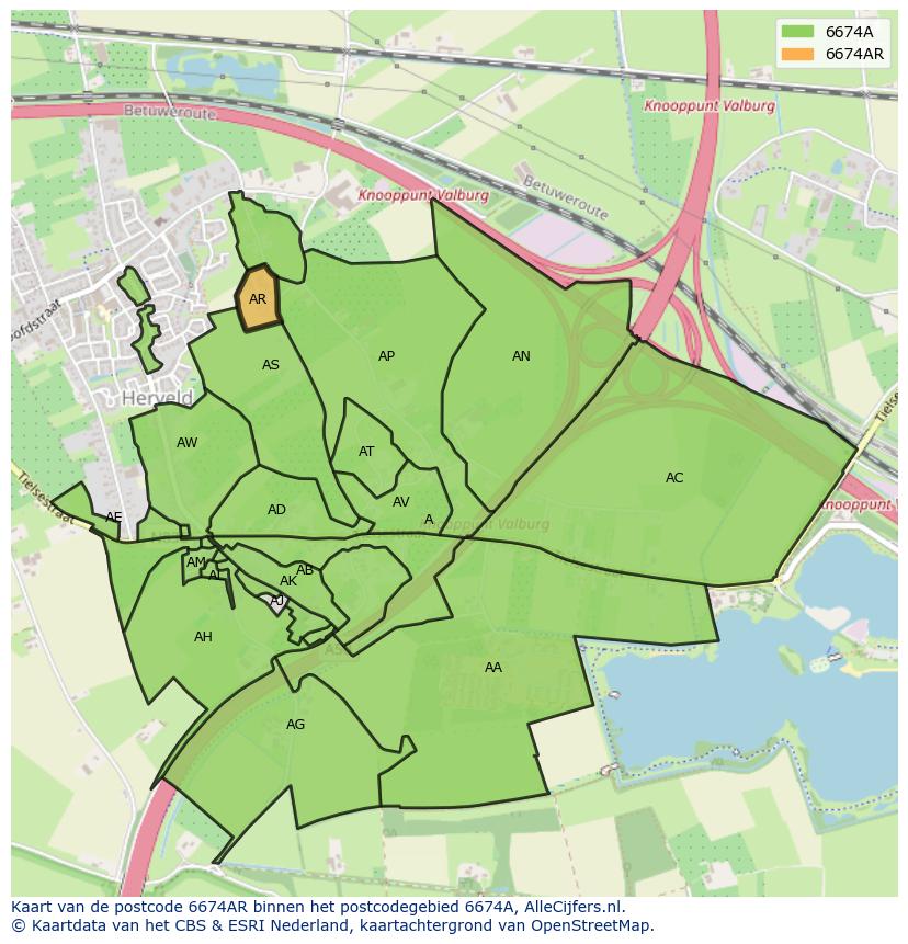 Afbeelding van het postcodegebied 6674 AR op de kaart.