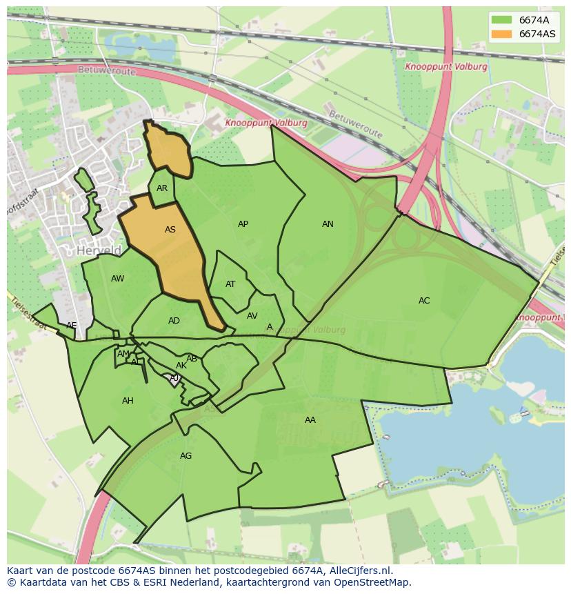 Afbeelding van het postcodegebied 6674 AS op de kaart.