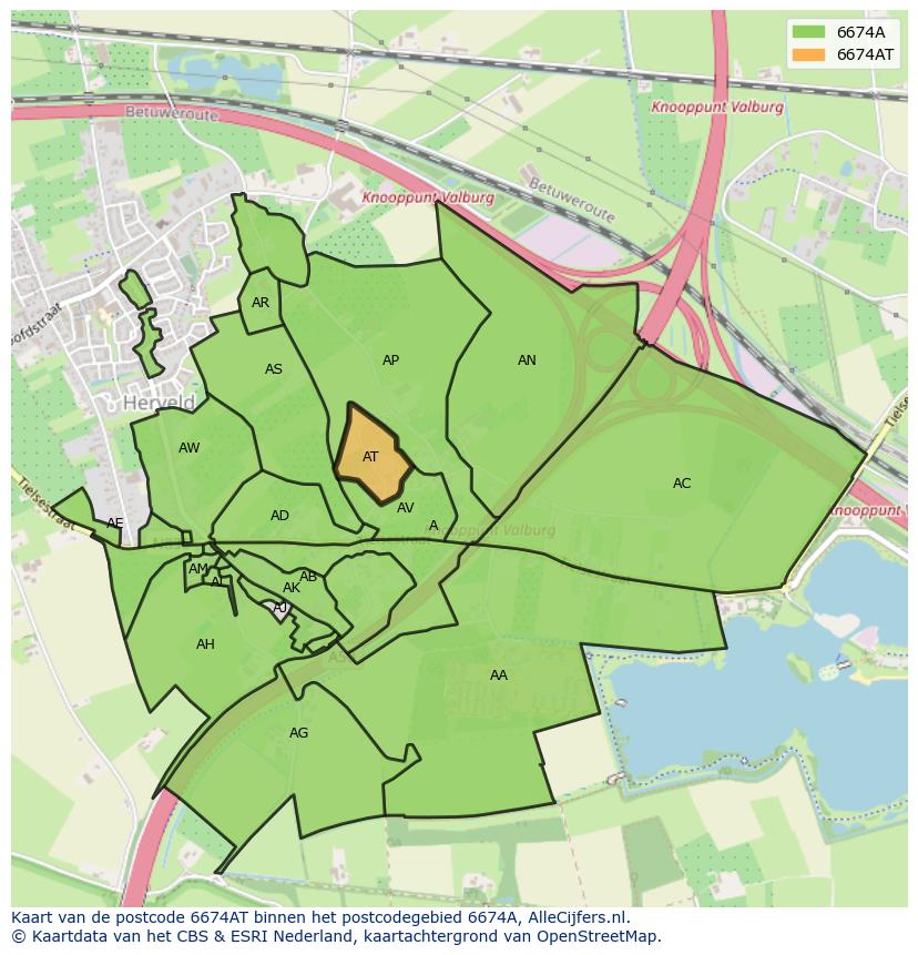 Afbeelding van het postcodegebied 6674 AT op de kaart.