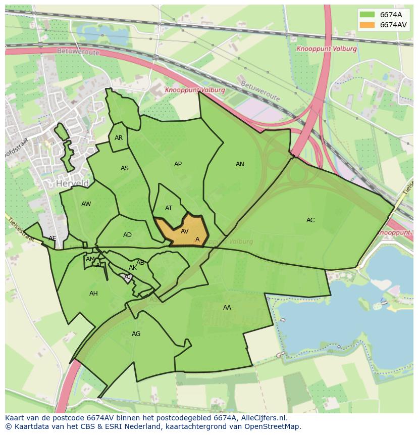 Afbeelding van het postcodegebied 6674 AV op de kaart.